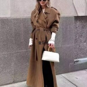 French Casual Mid-length With Belt Woolen Coat