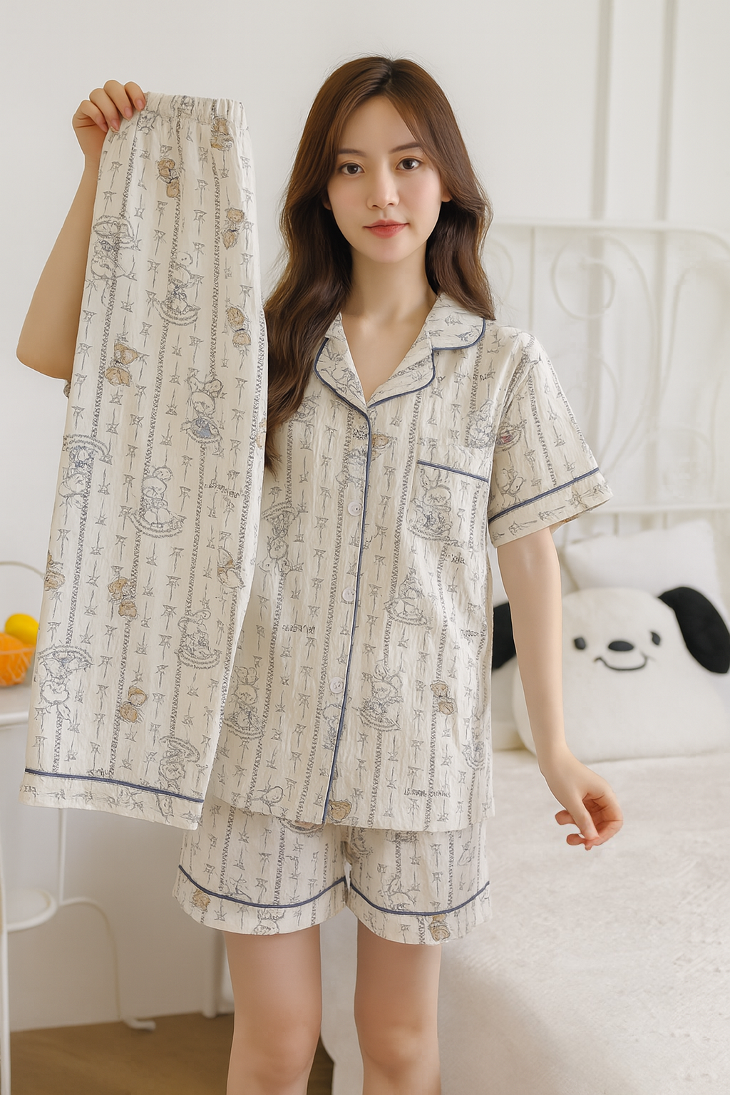 3pcs Cloud cotton summer pajamas for women – lightweight, loose-fitting, trendy loungewear that can also be worn outside. - Image 13