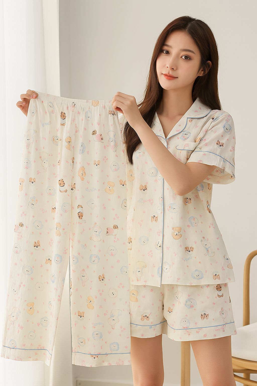 3pcs Cloud cotton summer pajamas for women – lightweight, loose-fitting, trendy loungewear that can also be worn outside. - Image 12