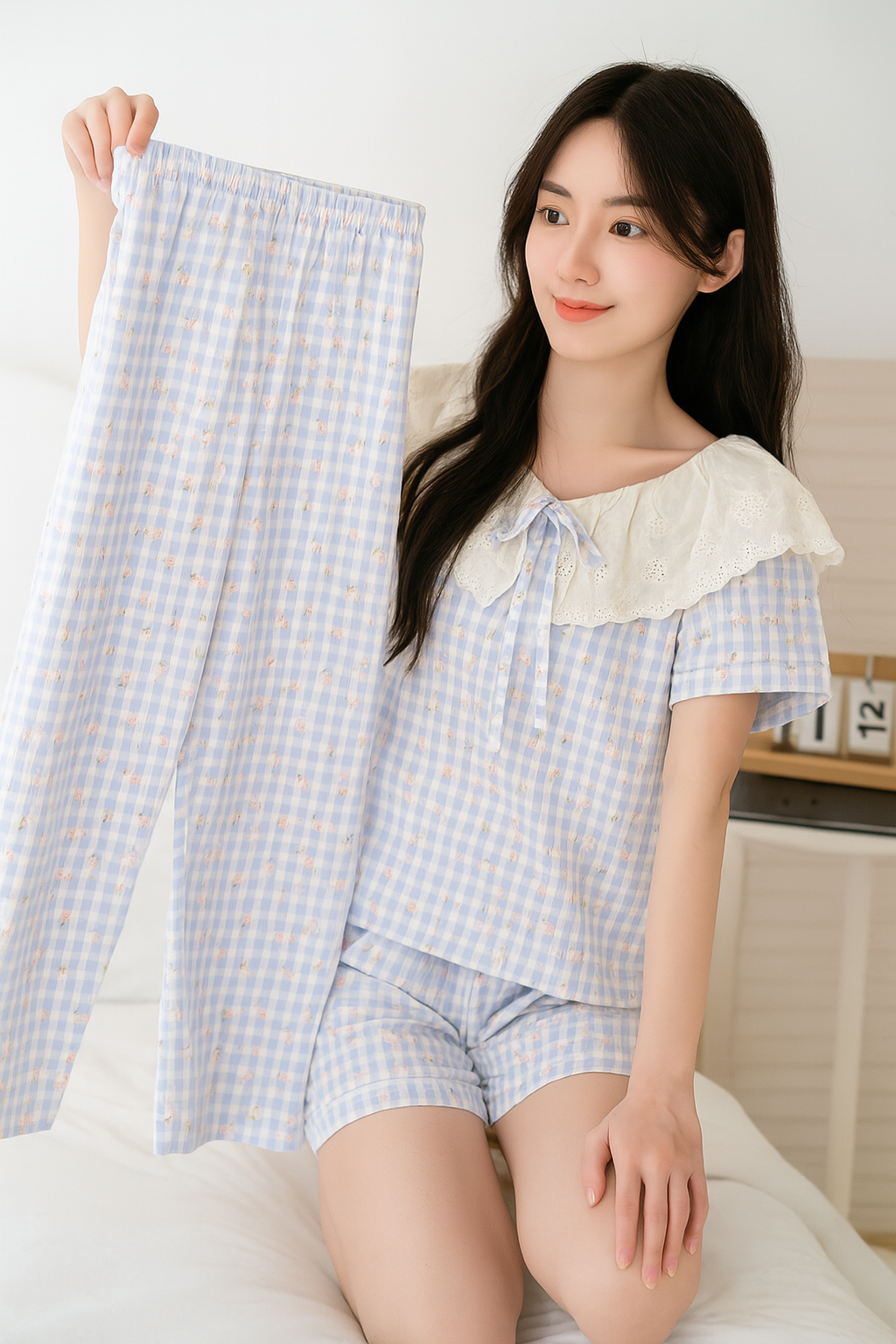 3pcs Cloud cotton summer pajamas for women – lightweight, loose-fitting, trendy loungewear that can also be worn outside. - Image 15