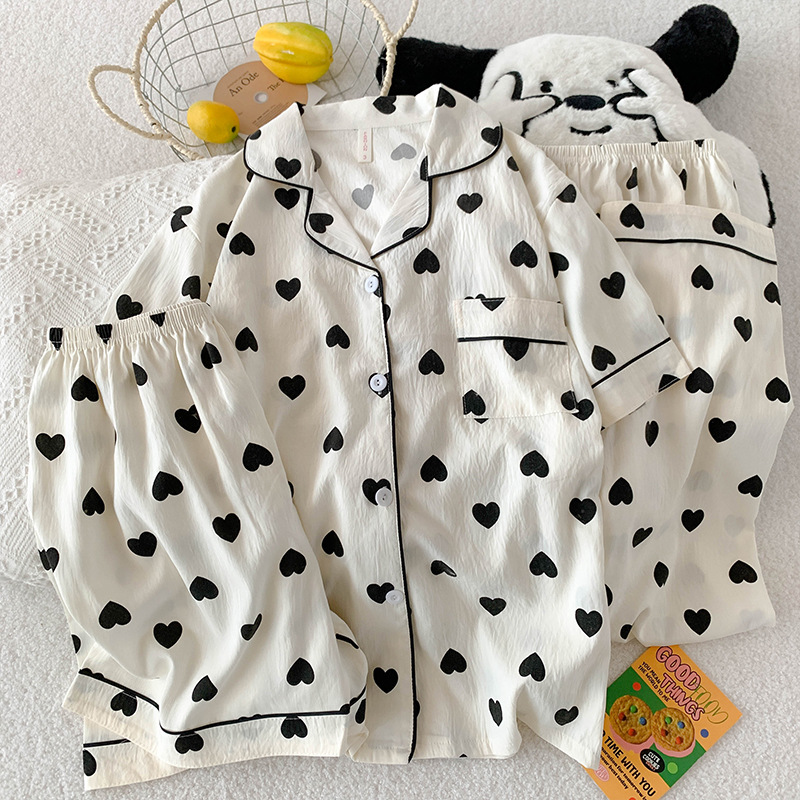 3pcs Cloud cotton summer pajamas for women – lightweight, loose-fitting, trendy loungewear that can also be worn outside.