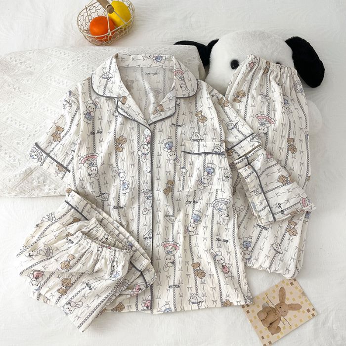 3pcs Cloud cotton summer pajamas for women – lightweight, loose-fitting, trendy loungewear that can also be worn outside. - Image 18