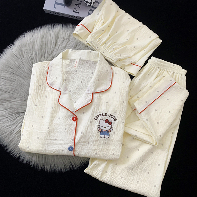 3pcs Cloud cotton summer pajamas for women – lightweight, loose-fitting, trendy loungewear that can also be worn outside. - Image 6