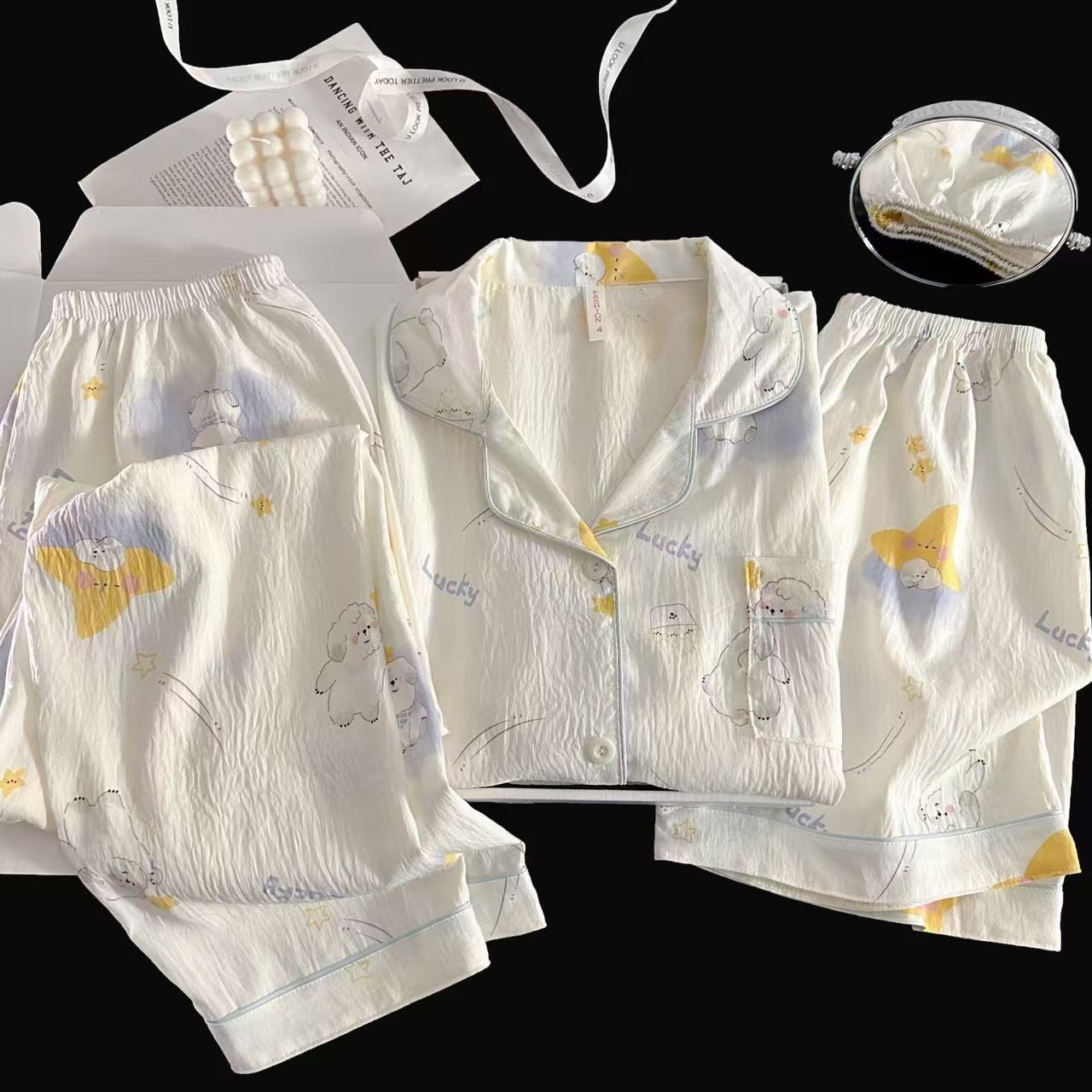 3pcs Cloud cotton summer pajamas for women – lightweight, loose-fitting, trendy loungewear that can also be worn outside. - Image 7