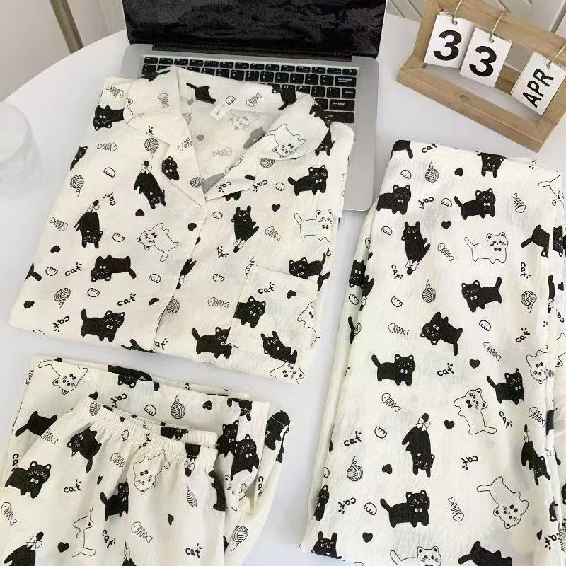 3pcs Cloud cotton summer pajamas for women – lightweight, loose-fitting, trendy loungewear that can also be worn outside. - Image 9