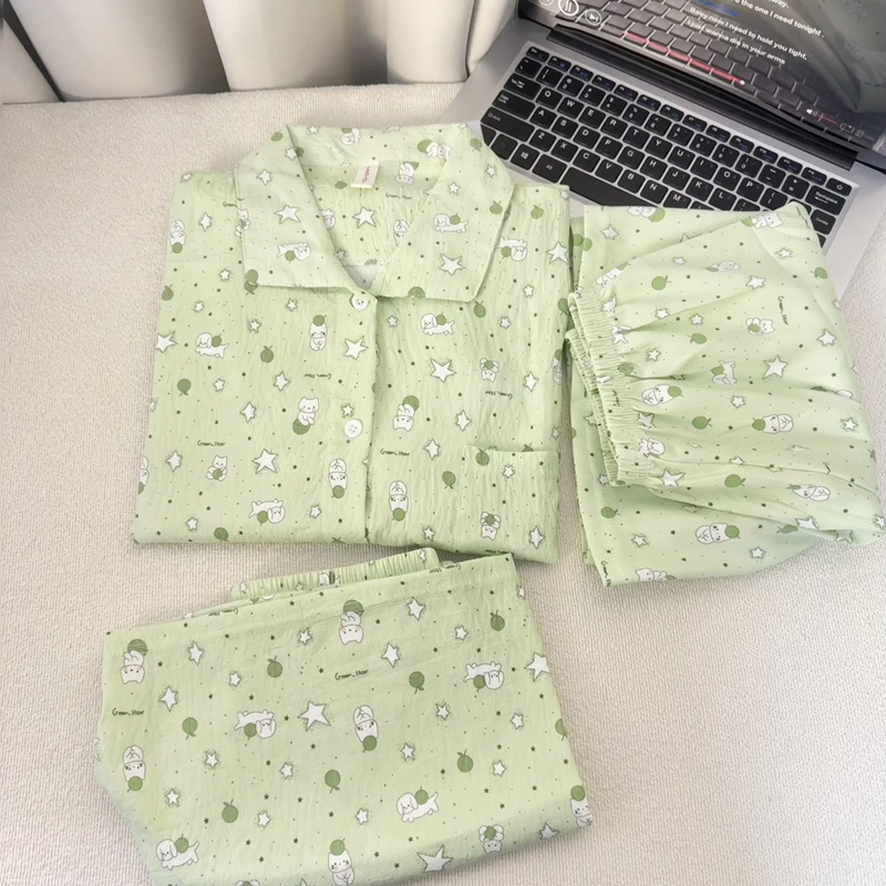 3pcs Cloud cotton summer pajamas for women – lightweight, loose-fitting, trendy loungewear that can also be worn outside. - Image 8