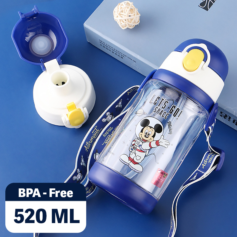 Cute Mouse Kids Water Bottle – 520ml Tritan Bottle with Straw for Boys and Girls Blue