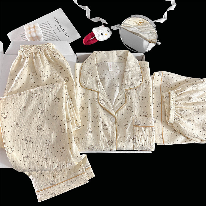 3pcs Cloud cotton summer pajamas for women – lightweight, loose-fitting, trendy loungewear that can also be worn outside. - Image 5