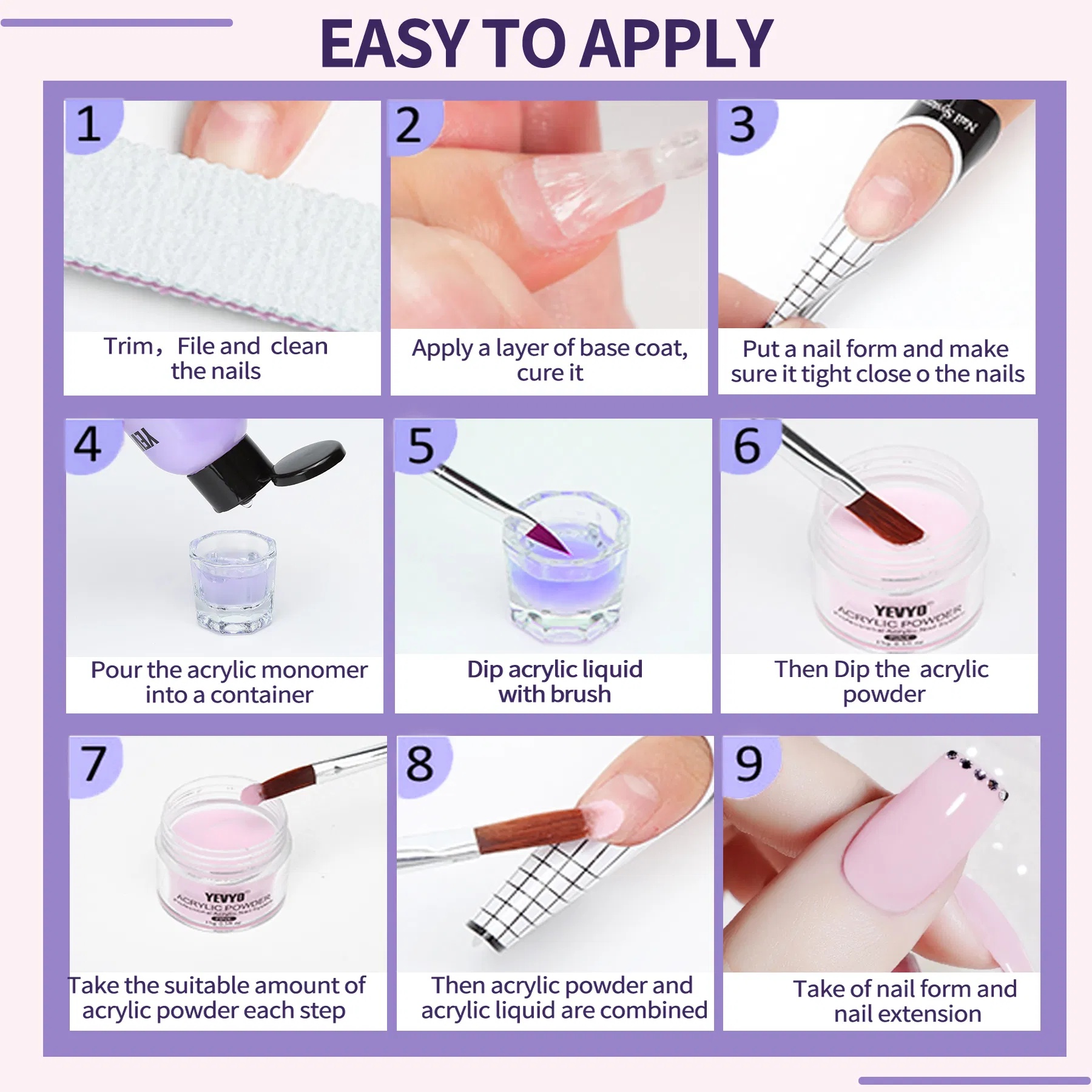 Acrylic Nail Kit, Acrylic Powder And Liquid Set, With Clear, Nude, Pink, White Nail Powder And Monomer, Professional Acrylic Nail Brush Nail Forms For Acrylic Nails Extension, Beginner And Home DIY - Image 6