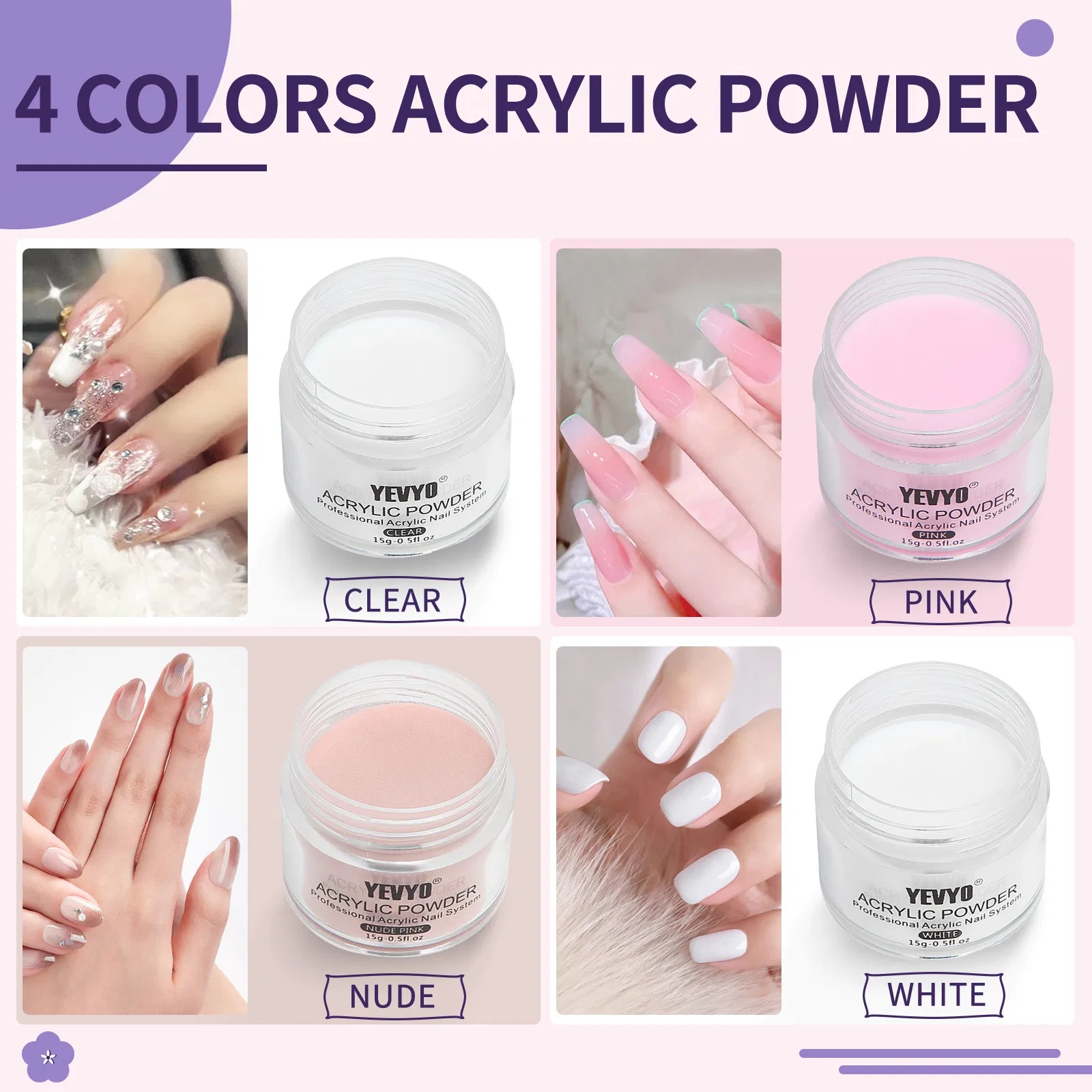 Acrylic Nail Kit, Acrylic Powder And Liquid Set, With Clear, Nude, Pink, White Nail Powder And Monomer, Professional Acrylic Nail Brush Nail Forms For Acrylic Nails Extension, Beginner And Home DIY - Image 3