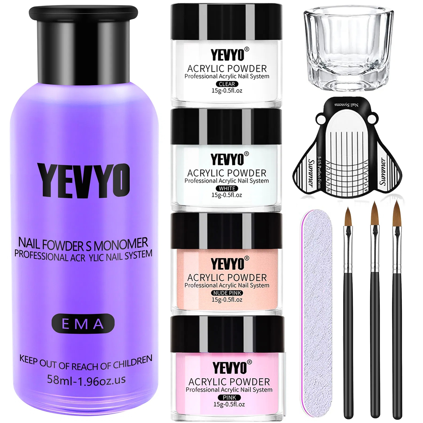 Acrylic Nail Kit, Acrylic Powder And Liquid Set, With Clear, Nude, Pink, White Nail Powder And Monomer, Professional Acrylic Nail Brush Nail Forms For Acrylic Nails Extension, Beginner And Home DIY
